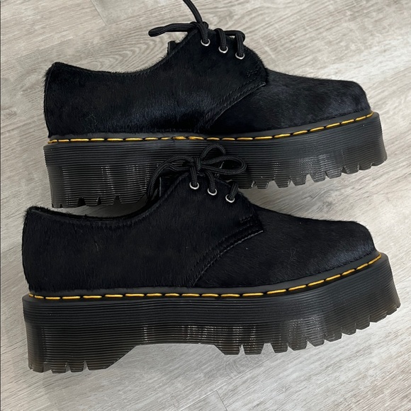 Doc Dr Martens 1461 Oxford Platform Shoes Black Calf Hair Leather Grunge Women 7 - Picture 4 of 13